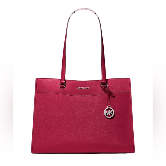 Dark Raspberry Jet Set Travel Large Saffiano Leather Tote Bag - Picture 1 of 4
